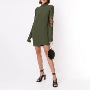 Dion Lee Dress Womens Green Lace Applique Long Sleeve Mini Knit Dress Size 4 New